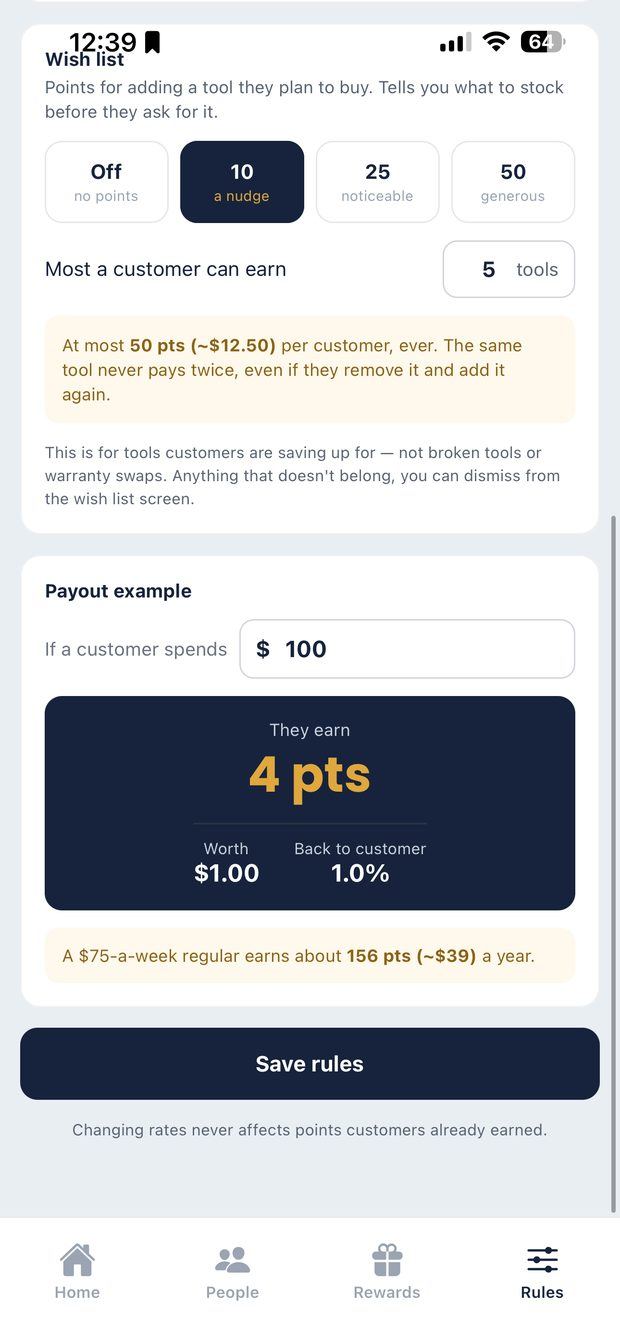 Payout example calculator showing what a customer earns